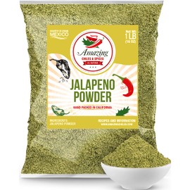 Jalapeno Powder Seasoning 1LB (16oz) – Natural and Premium. Great For Chili, Salsa, Spice Blends, Stews, Tacos, Corn Bread. Medium to High Heat - fruity, spicy hot flavor. By Amazing Chiles & Spices.