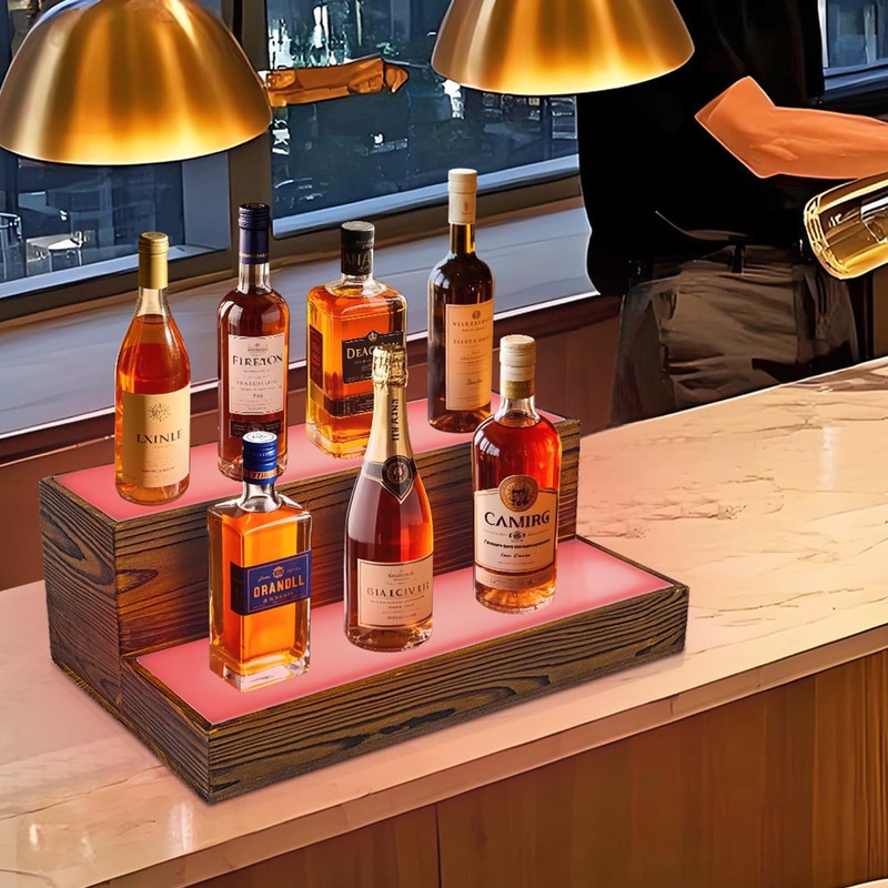 Wine Rack with LED Light Liquor Bottle Display Shelf Wall