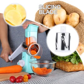 Tevokon Cheese Grater Rotary Vegetable Slicer Nuts Grinder Cheese Shredder Mandoline with 3 Blades Peeler Kitchenware Cook.