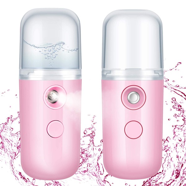 2 Pieces Nano Facial Mister 30ml Portable Mini Face Mist Handy Steamer USB Mist Hand Eyelash Extensions Atomization Machine for Facial Hydrating (Pink)