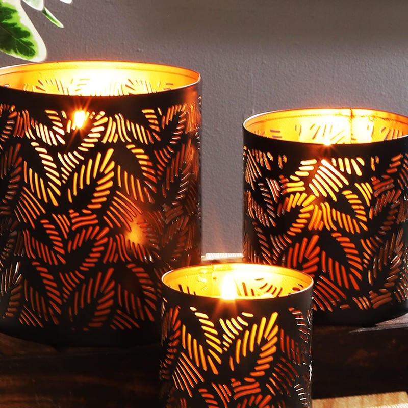 Marrakesh Set of 3 Lanterns, 14 cm, Large, Metal, Oriental