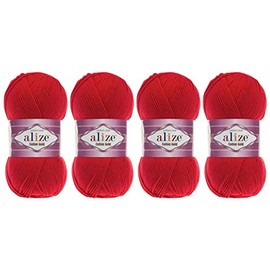 55% Cotton 45% Acrylic Yarn Alize Cotton Gold Thread Crochet Hand Knitting Art Lot of 4skn 400 gr 1444 yds (56-Red)
