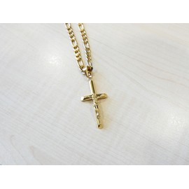 LIFETIME BLING 18K Figaro Gold Cross Crucifix Necklace Pendant Charm with 3MM Rope Chain Gift for Men Women Husband Wife Baptism Religious w/real strong Solid Clasp Fashion Jewelry (20)