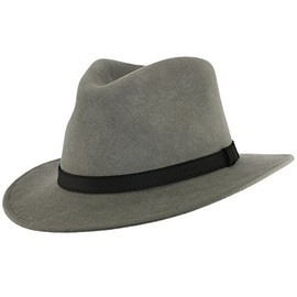 Quality Hand Made Fedora Trilby Hat with Leather Type Band 100% Wool (XLarge(61), Grey)