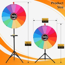 Adjustable Height 35"-65" Prize Wheel, 24" Heavy Duty Spinning Prize Wheel, 14 Colors Slots with Erase & Marker Pen for Customization, Reusable Wheel Spinner for Carnival Prizes, Ruleta De Premios
