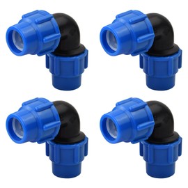 Pack of 4 PE Plastic Angle Connectors, 25 mm PE Pipe Screw Connection Angle 90 Degree PN16 Plastic PP Coupling Blue, Angle Fitting Water Pipe Adapter Quick Coupling Fittings for Indoor Outdoor Use