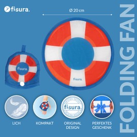 Fisura Faltbarer runder Handfächer Schwimmer Original Faltbarer Handventilator Frisbee Ventilator Blau 3 Stück Tragbarer Partyfächer 20cm, Schwimmring, 3 Stück, One size