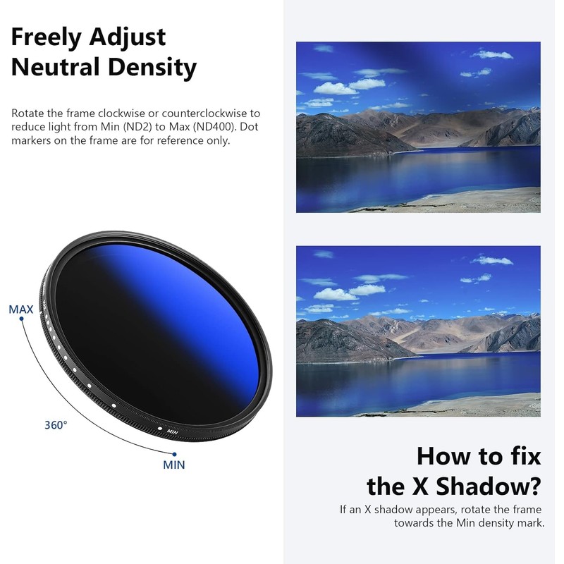 NEEWER 49 mm Variable ND Filter ND2-ND400 (1-9 Stops), Neutral