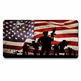 Pehede License Plate United States Flag with Army Rangers Aluminum Metal License Plate Frame for Car 6"X12"