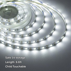 Marreal Battery Powered LED Strip Lights, 6.6FT 120 LED Battery Operated White LED Strip Lights for Shelves and Under Cabinet Indoor Use. (not Included Batteries)