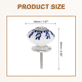 sourcing map 6 Pcs Floral Ceramic Pull Knobs, Vintage Round Cabinet Knobs, Willow Leaf Blue Ceramic Knobs Pumpkin Knobs for Kitchen Cabinet, Door & Drawer, Wardrobe, Cupboard