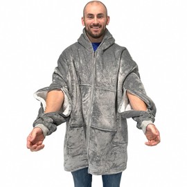 Dialysis Clothing Dialysis Sweatshirts with Arm Zipper | Oversized Wearable Blanket Dialysis or Chemotherapy | Dual-Arm & Chest Access, (Grey)