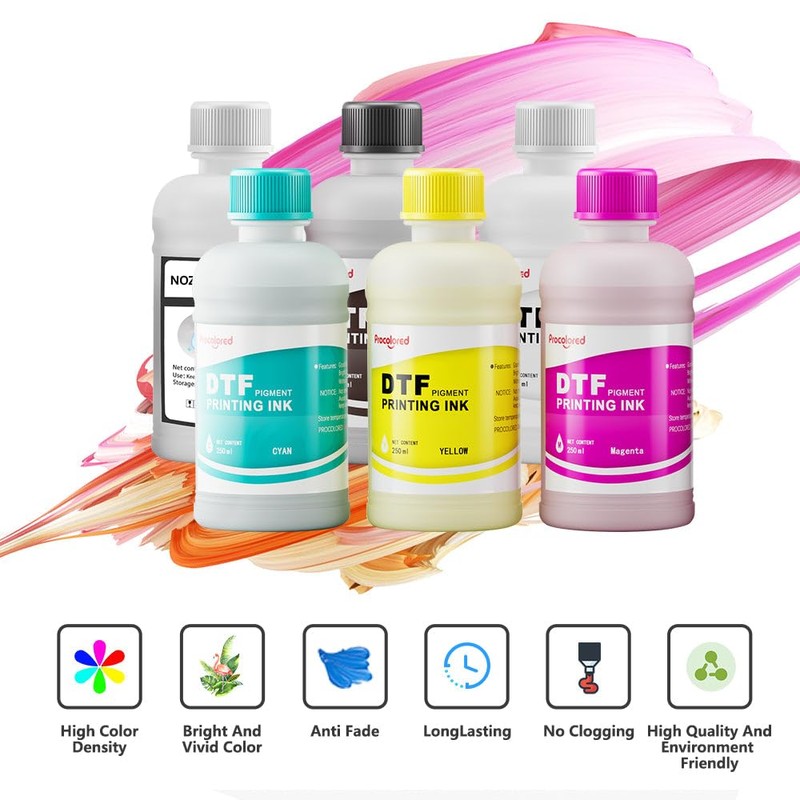 Procolored Direct to Transfer Film Ink (250ml*6(W,CMYK,Print Head Protection Fluid))