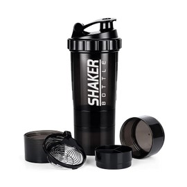 Botella Shaker para Proteina de Coctelera, Botella Deportiva Sin BPA con Mezclador & Bandeja de 3 Capas para Pastillas - Proteína en Polvo, Antidesliz