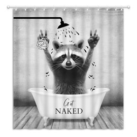 YOZSLGU Raccoon Shower Curtain Funny Animal in The Bathtub Get Naked Grey Creative Fabric Bathroom Decor Curtains with Hooks, 70" Wx70 H