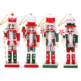 TOCULAB Christmas Wooden Nutcracker Set, 5 inch Nut Cracker Colored, Nutcracker Figure Nutcracker Soldier Decoration for Holiday Party Tabletop Xmas Decorations (A)