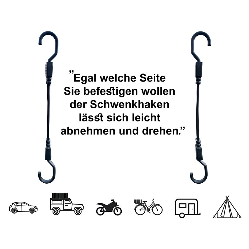 Set of 6 Flat Elastic Bands with Hooks, Rubber Tensioners,