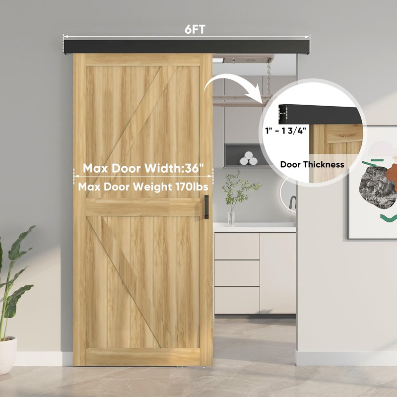 Barnsmith 6FT Sliding Barn Door Hardware Track Kit with Handles,