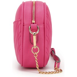 Lola Mae Quilted Crossbody Bag, Trendy Design Shoulder Purse (Fuchsia)