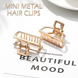 Oneasmot 2 Pcs Gold Hair Clips Small Metal Claw Clips for Thin Hair Non-Slip Strong Hold Braided Hair Clips for Women