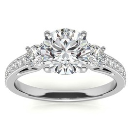 Luyona Three Stone Moissanite Wedding Anniversary Engagement Ring for Women 1-1/2 Carat (ctw) Round Cut Wedding Anniversary Promise Rings-W6