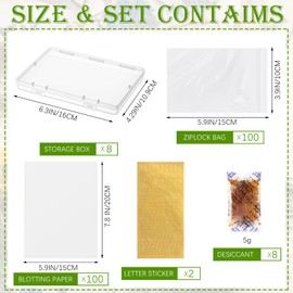 AmazingSpark 218 Pcs 8 Set Dried Flower Storage Kit with 8 Storage Boxes, 100 Blotting Paper, 100 Self Adhesive Bag, 2 Letter Sticker 8 Desiccant Pressing Flower Preservation to Keep Color and Dry