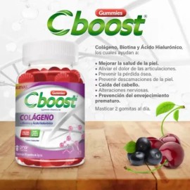 Gomitas de Colágeno C-Boost para Piel, Uñas y Cabello con Biotina y Ácido Hialurónico, Sabor Cereza, Pack de 90                                       