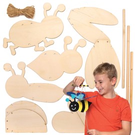 Baker Ross AT608 Bug Wooden Flying Puppet Kits - Pack of 3, Story Telling, Woodcraft Painting for Kids, Great for Art Parties, Schools and Festive Crafting Activities
