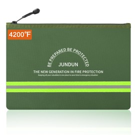 JUNDUN Fireproof Document Bag,14.2”x 10.0”Waterproof and Fireproof Money Bag with Aluminum Foil Lining,Fireproof Safe Storage Pouch with Zipper for Document and Cash,Green
