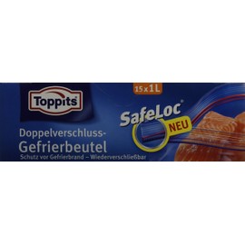 Toppits SafeLoc Double Seal Freezer Bags, 8 Litre, Stand, Pack of 6, Clear