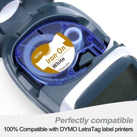 Wonfoucs Compatible with Dymo Iron on LetraTag XR Label Tape, Clothing Labels 12 mm x 2 m, 18768 Black on White LetraTag Fabric Labels for Dymo LetraTag LT-100H LT-110T LT-200B XM 2000, Pack of 5