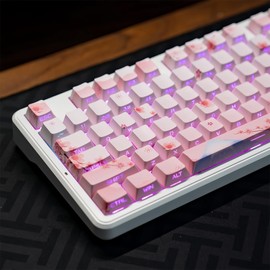 ZMX Cherry Blossom Pink Keycaps,Side Printed Shine Through Keycap PBT Dye Sub Cherry Profile Cute Keycaps 127 Keys Custom Key Cap Set for Cherry MX Switches 60% 75% Mechanical Gaming Keyboard