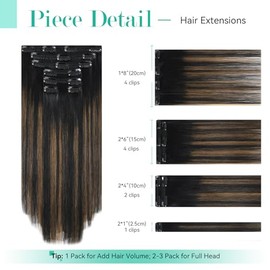 Ukira Extensiones De Cabello Con Clip En Cabello Humano Real, 12" 100G Extensiones De Cabello Balayage De Color Negro Natural A Castaño Castaño, Extensiones De Cabello Real Liso Natural Suave Clip En