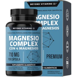 Beyond Vitamins | Magnesio Complex | CON 4 MAGNESIOS: Citrato, Glicinato, Gluconato y Óxido de Magnesio| 710 mg Puro por Cápsula | Suplemento Alimenticio Sin Rellenos-60 cápsulas