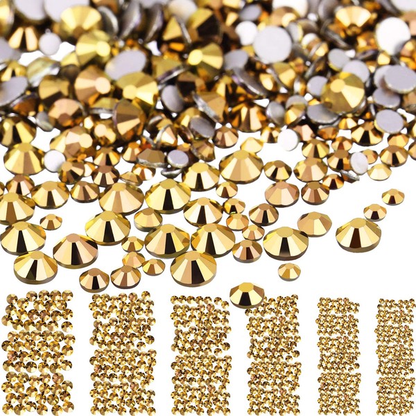 3456 Pieces Nail Crystals AB Nail Art Rhinestones Round Beads Flatback Glass Charms Gemstones 6 Sizes for Nails Decoration Makeup Clothing Shoes (Bronze, Mixed SS4 5 6 8 10 12)