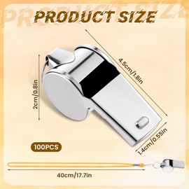 HANLANXUE 100 Pack Stainless Steel Whistles Bulk with Lanyard, Loud Crisp Sound Metal Referee Whistle for Coaches, Sports Officials, Emergency Outdoor Safety with Clip