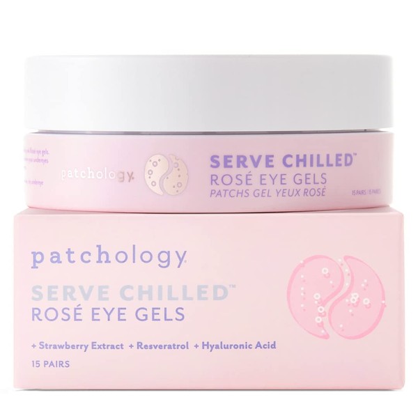 Patchology Serve Chilled Rosé Eye Gels - Eye Patches for Puffy eyes & Dark Circles, Gel Eye Patches, Under Eye Mask w/Hyaluronic Acid, Eye Treatment Products & Mini Beauty Products (15 Pairs/Jar)
