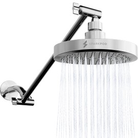 SparkPod Round Rain Shower Head with Shower Head Extension Arm - High Pressure Rain - Luxury Modern Look - No Hassle Tool-less 1-Min Installation (16" Shower Arm Extension, Luxury Polished Chrome)