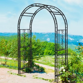 Solaroxy 7FT Black Garden Arbor Trellis, Outdoor Metal Garden Arch for Climbing Plants Flowers Vines, Metal Lightweight Wedding Decoration Frame Archway for Lawn Bridal Party Ceremony Holiday Event