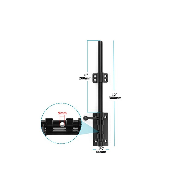 OTTFF 2 Pack 12" Black Slide Bolt Gate Latch, 304