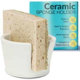 Elevated Lifestyle Ceramic Sponge Holder – Sink Caddy Organizer, Decorative Bathroom and Kitchen Sink Accessories, Allows Sponge to Dry, Ideal Countertop Sponge & Bar Soap Holder - (White)