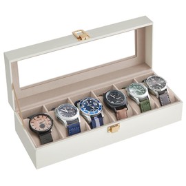 SONGMICS JWB006W01 Watch Case, 6 Pieces, PU Watch Storage, Collection Case, Transparent Window, Watch Box, Accessory Storage, Stylish, Father's Day Gift, Men's, Women's, Birthday Celebration Gift,