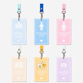 6 Pcs Hall Pass Lanyards and School Passes, Wooden Classroom Passes