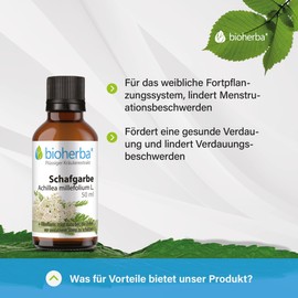 BIOHERBA Schafgarbe Tinktur, Achillea millefolium L. – Hochwertige 50 ml Tropfen – Frauengesundheit – Verdauungsfördernd, Schutz vor oxidativem Stress, Frauengesundheit, PZN 17187451