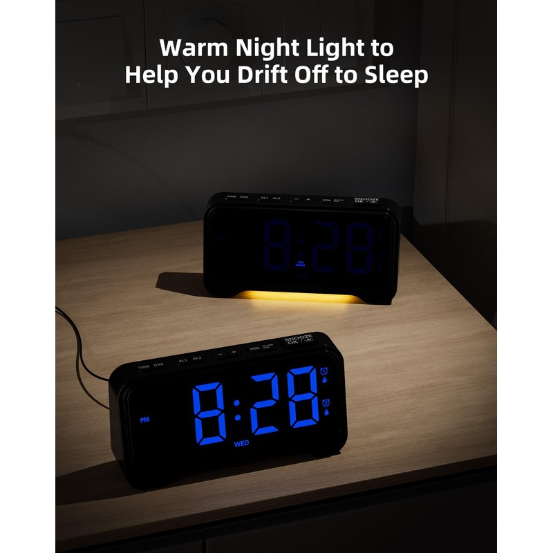 Alarm Clocks Bedside with Night Light, Digital Clock for Living