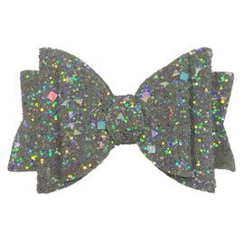 Grey Sliver Beautiful Glitter Hair Bows Clips Slides Grips for Woman Girls Handmade 3.5" inch - 2 Pack