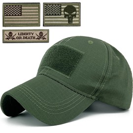 Loneshark Tactical Military Mens Camo Baseball Hat with American Flag Skull Patch Patriotic Operator Camouflage Cap for Women Army-Aqua-LG