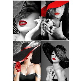 DCIDBEI 4 Pack 5D Diamond Painting Women Crafts Adult Women 30 x 40 cm Diamond Painting Woman with Hat Rhinestone Embroidery Cross Stitch Kits Diamond Painting Women Motifs Painting by Numbers Woman