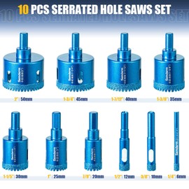 Diamond Hole Saw Kit Tile Hole Saw Kit 10 PCS Serrated Brazing Core Drill Bit Set with EVA Hole Saw Guide Jig Diamond Drill Bits for Porcelain Tile Glass Ceramic Stone Granite Marble