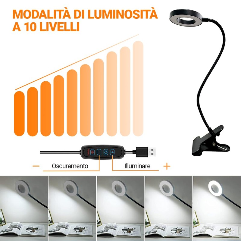 ZEYACHAN Clamp Light, Desk Lamp with USB Charger, 3 Light